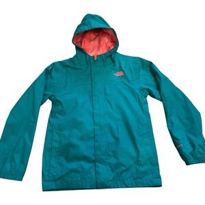 The north face girls 14-16 green and pink rain coat jacket